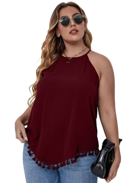 

plus tassel hem keyhole back halter 34sw#, Black
