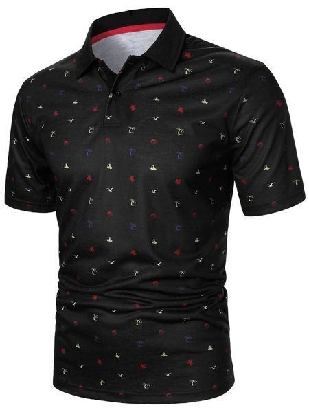 

men turtle & palm tree print polo shirt x6xq#, White;black