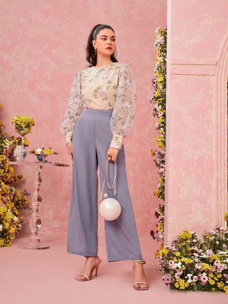 

solid wide leg pants e8ud#, Black;white