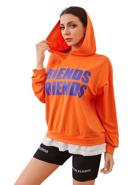 

letter graphic batwing shoulder hoodie v9tw#, Black