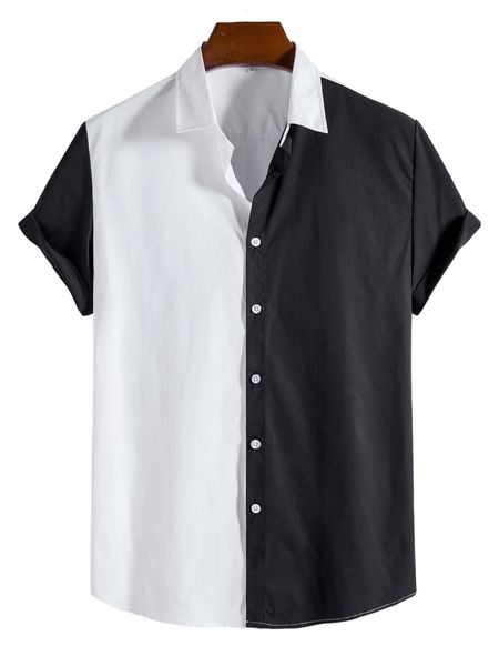 

men two tone button front shirt w2g9#, White;black