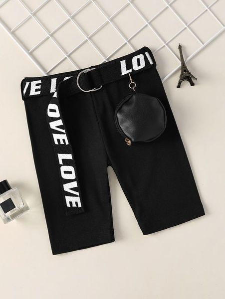 

toddler girls letter-belted track shorts she, Black