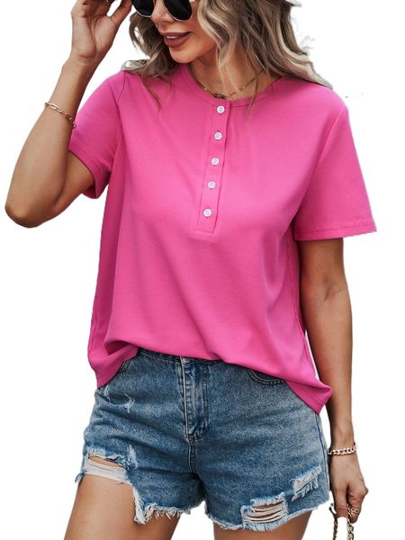 

solid half placket tee q76i#, White