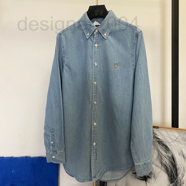 

rl l5women's knits & tees designer washed jeans blue war spurs embroidered cotton shirt coat spring summer new 1c, White