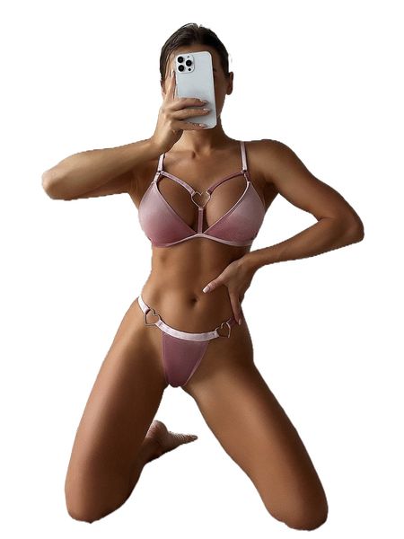 

heart shaped ring linked velvet bikini swimsuit z6xx#, White;black