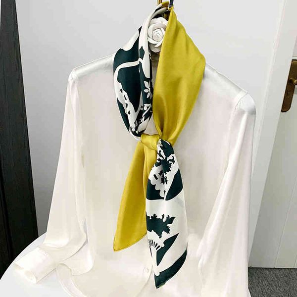 

designer silk head scarf spring fashion contrast color splicing oblique large square 90cm silk printing scarf shawl sunscreen headband woman, Blue;gray