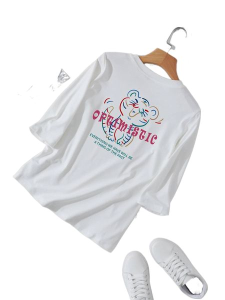 

cartoon and slogan graphic tee u5qu#, White