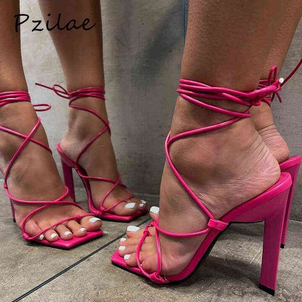 Sandales Pzilae 2022 nouveau design de mode d'été femmes bout ouvert bride à la cheville dames talons hauts femme chaussures de fête Sandalias taille 41 220704