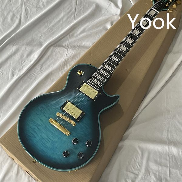 

in stock lp custom electric guitar cloud maple veneer transparent blue gold accessories guitarra guitars