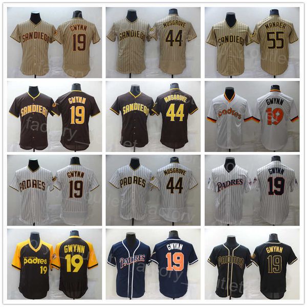 

men baseball 19 tony gwynn jersey 44 joe musgrove 45 luke voit team color pinstripe brown white black navy blue pullover embroidery and sewi, Blue;black