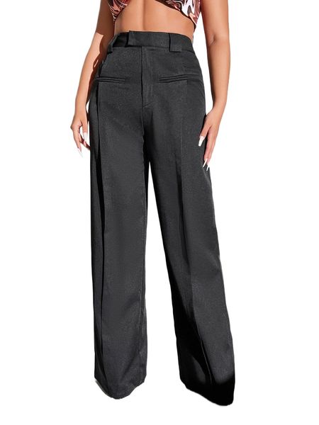 

high waist straight leg pants e0p3#, Black;white