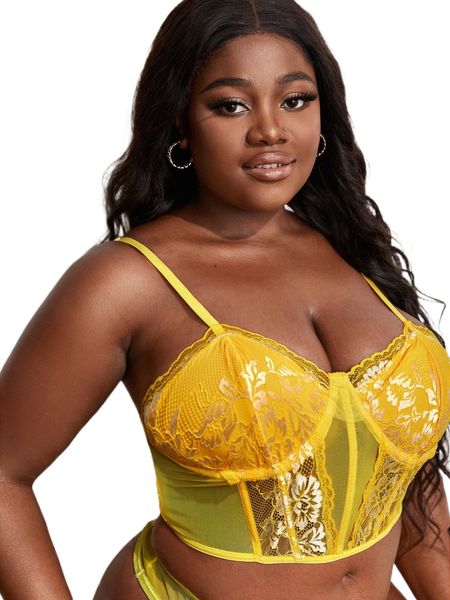 

plus contrast lace underwire bra 574b#, Black;white