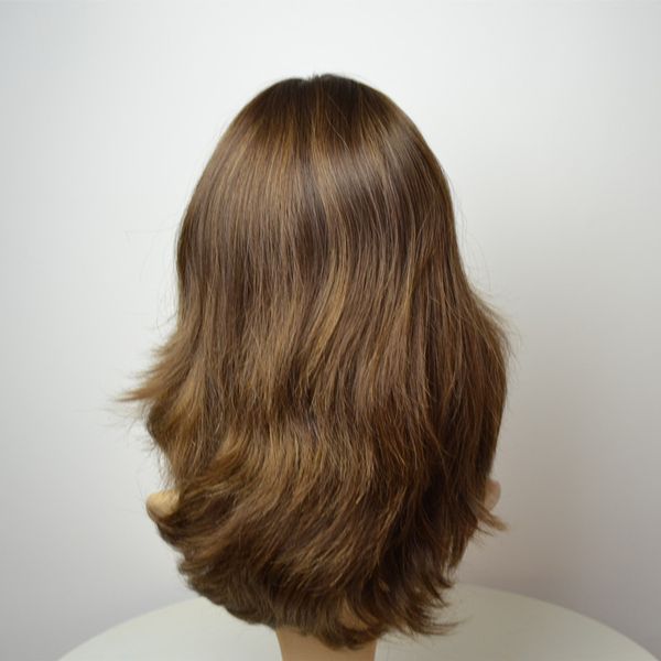 

8hls12# european hair jewish kosher wigs 120% density brown highlights silk long layer, Black;brown