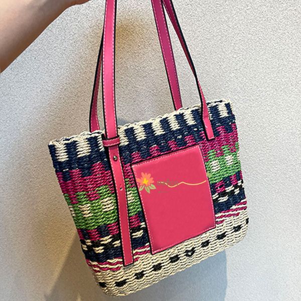 

superior quality color contrast tote bags letter handbags vegetable basket new summer vacation beach straw bag woven bag women's single