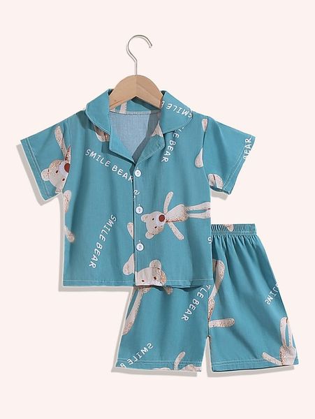 

toddler boys letter & cartoon graphic pj set she01, Blue;red