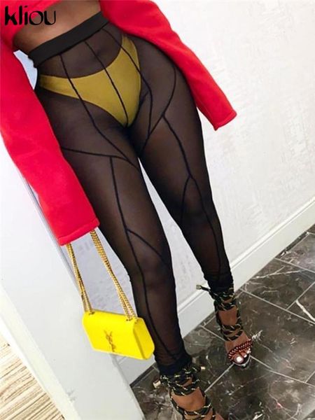 

mesh see through pants women womens leggings high waist patchwork sheer body-shaping baddie style skinny trousers, Black