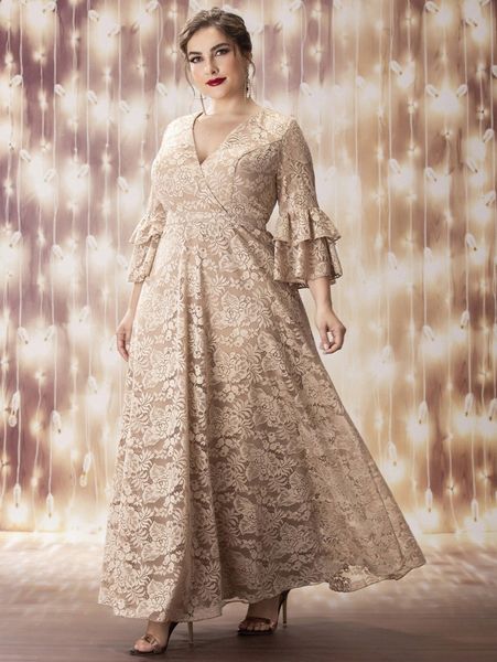 

plus overlap collar layer flounce sleeve lace prom dress y9g9#, Black