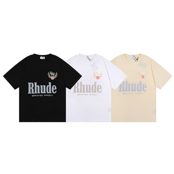 

summer men's t-shirts short sleeve crew neck rhude grand prix print men's tees & polos classic fashion street style designer wome, White;black