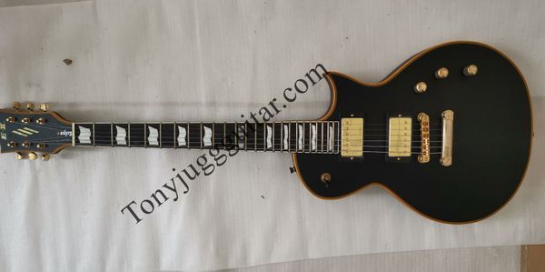 

custom eclipse ii matte black electric guitar china active emg pickups, 9v battery box, yellow body binding
