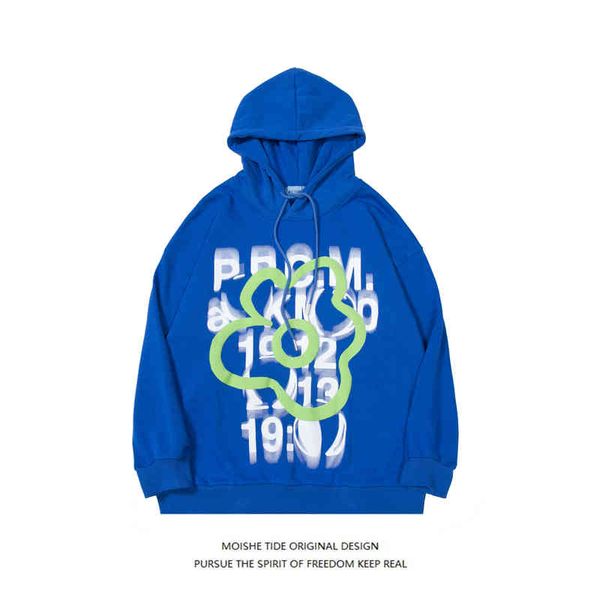 

moishe tide american graffiti hoodie for men and women loose hip hop fashion brand klein blue couple jacket, Black