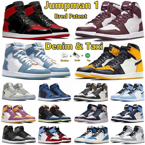 

2023 high shoes denim jumpman 1 high og 1s mens basketball shoes bred patent unc shadow 2.0 bio hack bordeaux chicag, Black