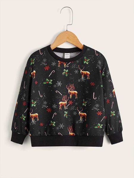 

toddler boys christmas snowflake & elk print pullover she, Black