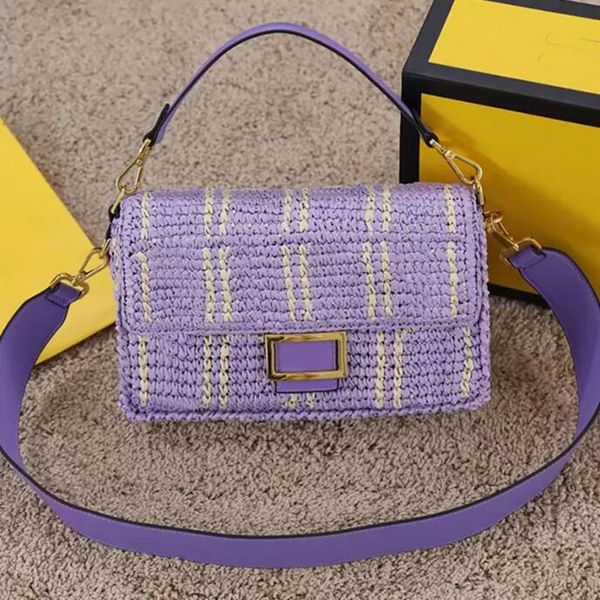 

designer straw baguette bag women handbags weave crossbody messenger bags flap shoulder bags fashion purse classic letters print wallet