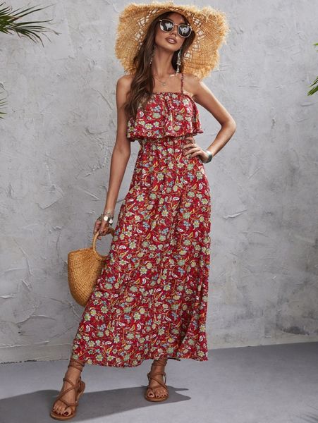 

ruffle trim allover floral cami dress h7tx#, Black;gray