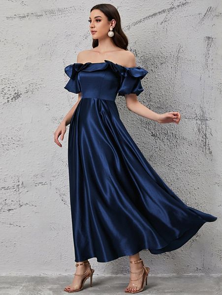

off shoulder ruffle trim dress o4gw#, Black;gray