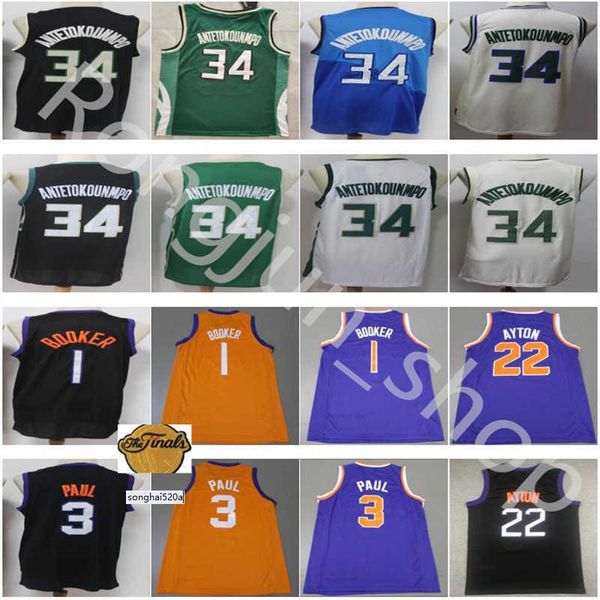 

2021 finals patch devin 1 booker basketball chris 3 paul deandre 22 ayton purple black white green mens giannis 34 antetokounmpo j jerseys, Black;red