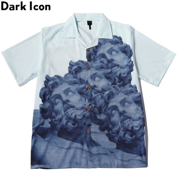 

dark icon printed vintage shirt men summer turndown collar mens shirt streetwear clothing 220527, White;black