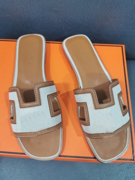 

designer slippers casual leather ladies oram sandals beach shoes h jelly shoes with original box, Black