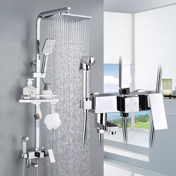 Docce di pioggia cromata set di rubinetti set da bagno con doccia con doccia calda/fredda doccia mixer calda