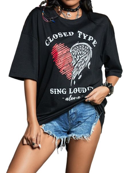 

heart and letter graphic drop shoulder tee b5cc#, White