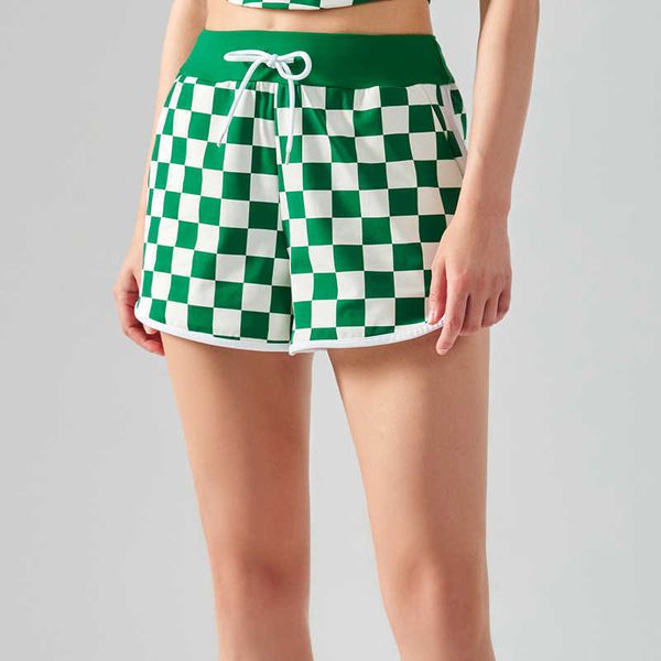 

lu-301 chessboard three-part yoga short pants high waist loose women's underwear summer running fitness sports shorts gym clothes leggi, White;red