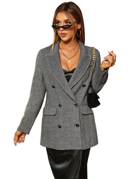 

miegofce flap pocket double breasted overcoat 83yj#, Black