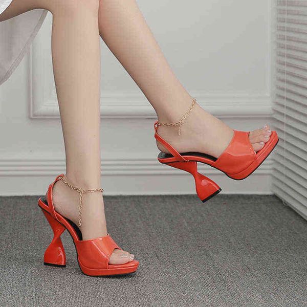 

sandals new high heels luxury metal chain chunky heeled platform sandals ca, Black