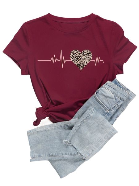

electrocardiogram print round neck t-shirt h8kd#, White