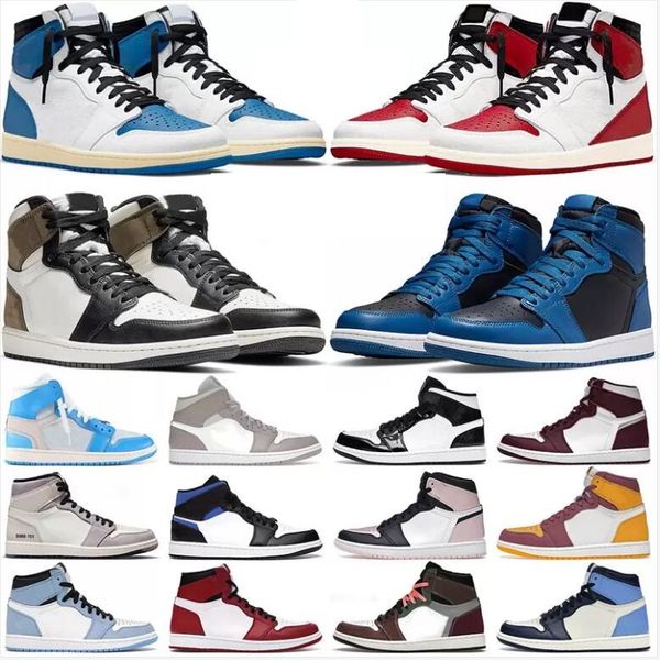 

jumpman 1 men basketball shoes women mens 1s university blue sneakers trophy room chicago red high og hyper royal barely orange digital pink, Black