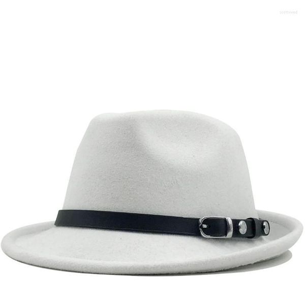 Шляпы с широкими полями, мужская зимне-осенняя белая фетровая шляпа Fedora для джентльменов, шерстяной котелок Homburg Jazz, размер 56-58 см, Scot22