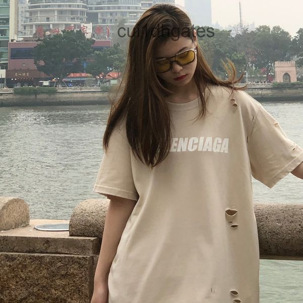

2022 designer bal t shirt 2022 new fashion summer b t-shirt women's hole print loose lazy style 100% cotton short sleeve men's and, White;black