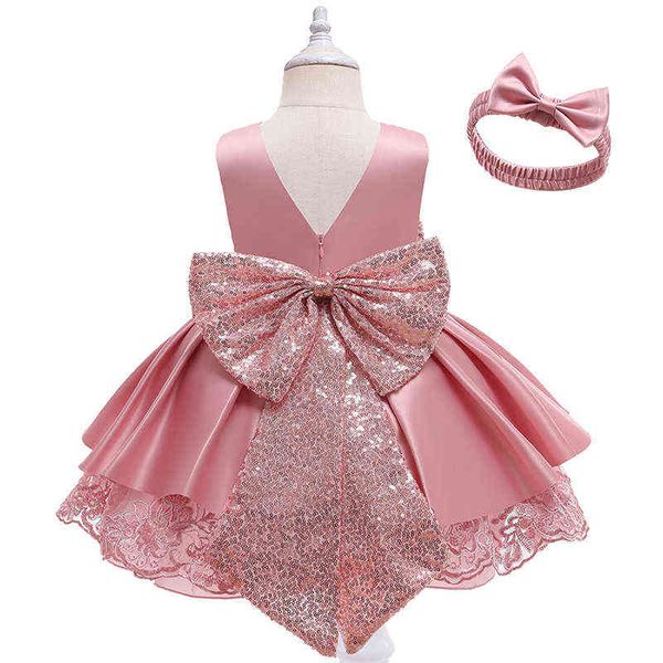 

pink bows baby girls 1st birthday princess sequins dress toddler infant 1 2 3 5year baptism party tutu clothes christmas come l220715, Red;yellow