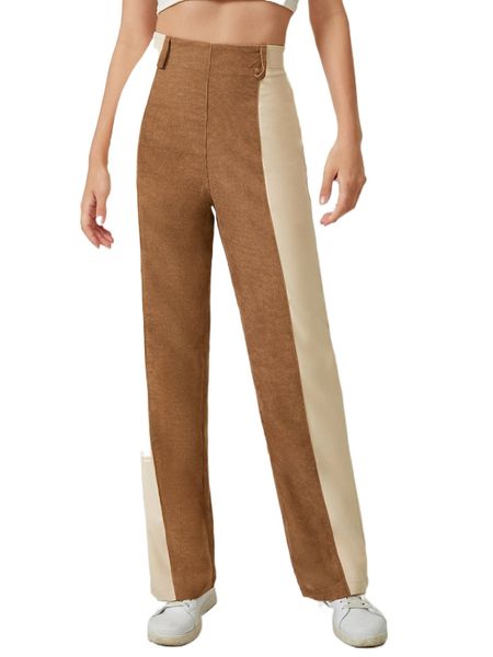 

zipper side two tone cord pants k87f#, Black;white