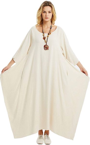 

linen cotton loose dress three quarter sleeves spring fall plus size clothing f174a t7zj#, White;black
