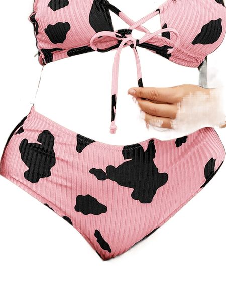 

plus cow pattern bikini bottom g1gc#, Black