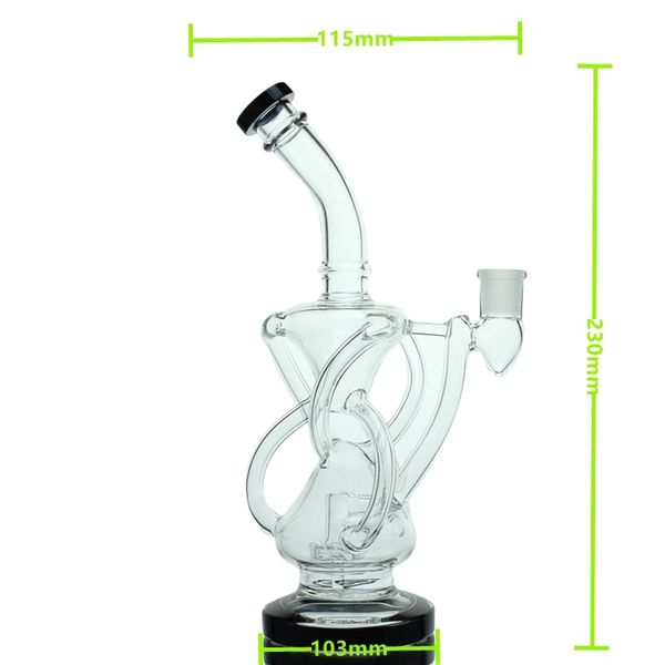 8,5 Zoll schwarze Glasbong-Wasserrecycler-Doppelfilter-Rauchpfeifen mit weiblichem 14-mm-Gelenk