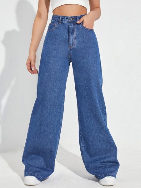 

high waisted wide leg jeans 56ex#, Blue
