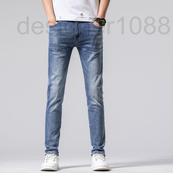 

men's jeans designer men's summer thin elastic slim fit small straight tube high-end fashion brand leisure long pants kpqp, Blue