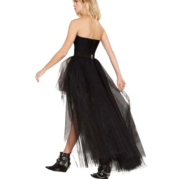 

skirts women multi layer tulle skirt girls ball gown solid high waist pleated retro elegant empire low hem maxi tutu j6ig#, Black