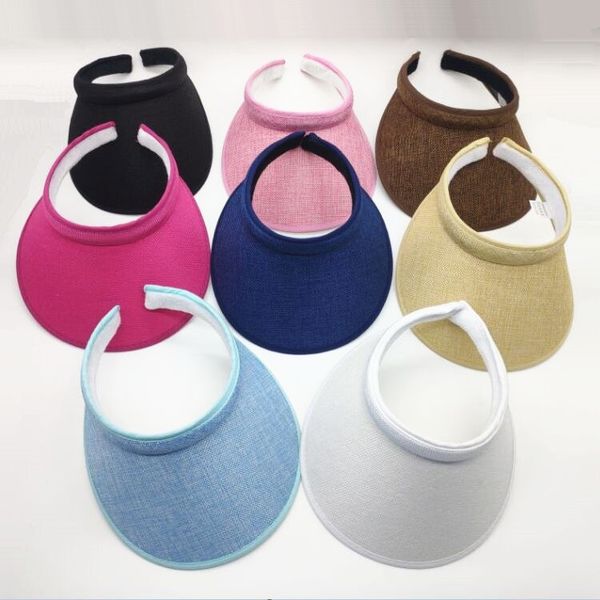 

summer women casual sun visor hat beach empty hat ladies adjustable nature straw ess cap 220707, Blue;gray